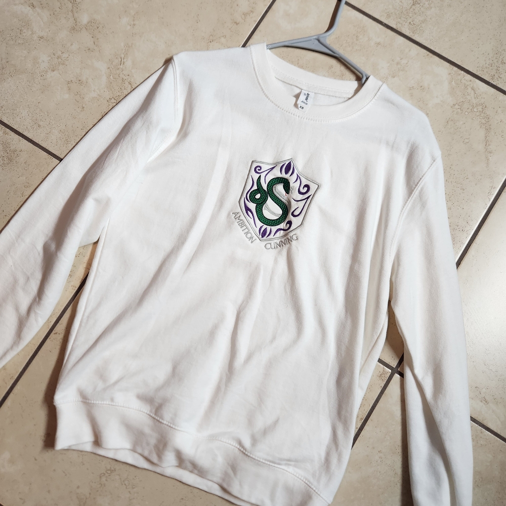 White Sweatshirt with Slytherin Inspired Design